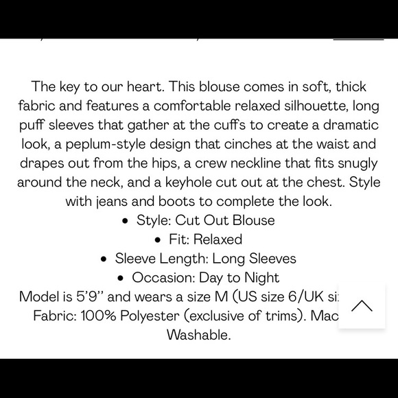 NWT Nasty Gal Peplum Hem Keyhole Detail Blouse Size 4 - Picture 10 of 11